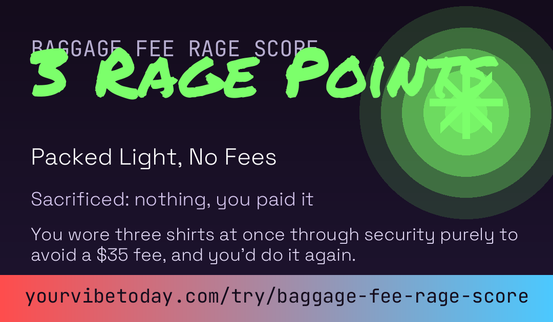 Baggage Fee Rage Score card