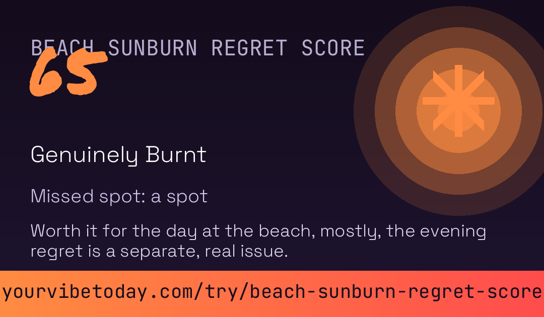 Beach Sunburn Regret Score card