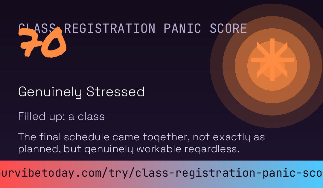 Class Registration Panic Score card