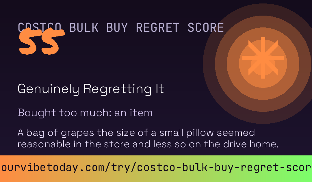 Costco Bulk Buy Regret Score card