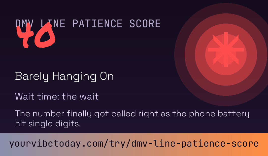 DMV Line Patience Score card