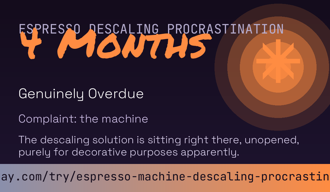 Espresso Machine Descaling Procrastination Score card preview