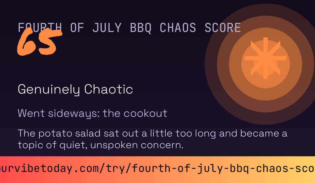 Fourth of July BBQ Chaos Score card