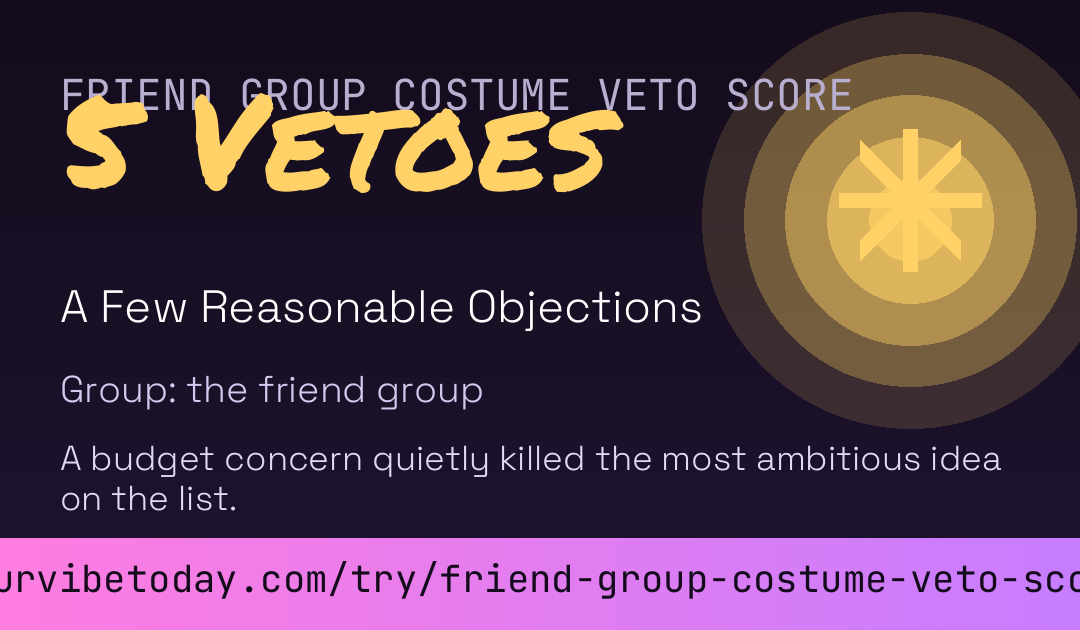 Friend Group Costume Veto Score card