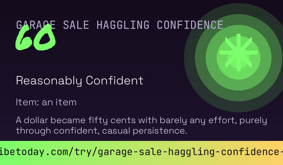 Garage Sale Haggling Confidence Score card