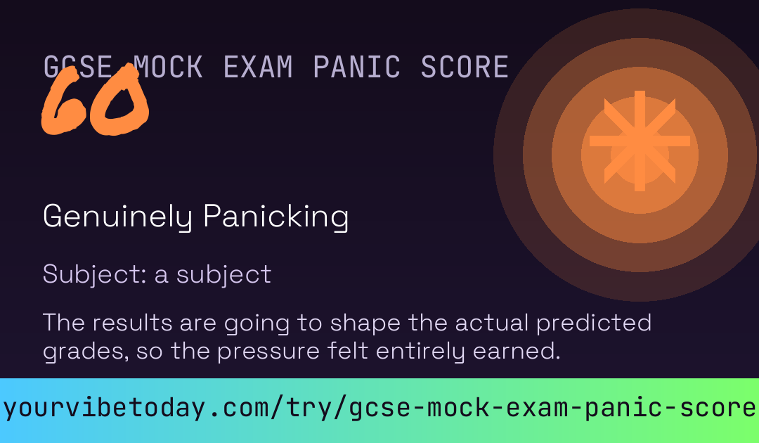 GCSE Mock Exam Panic Score card
