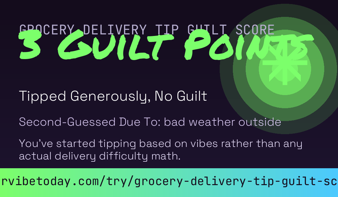 Grocery Delivery Tip Guilt Score card