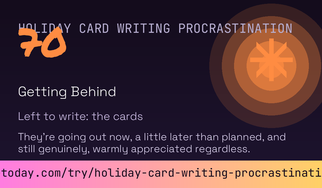 Holiday Card Writing Procrastination Score card