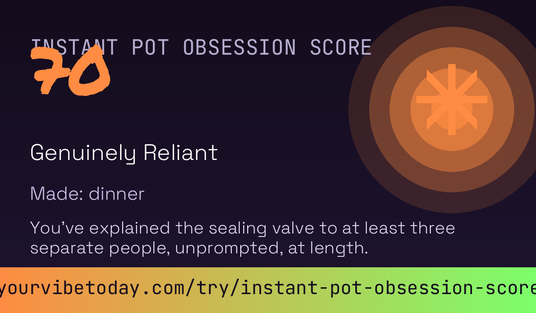 Instant Pot Obsession Score card