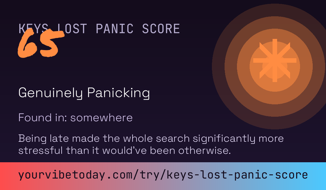 Keys Lost Panic Score card