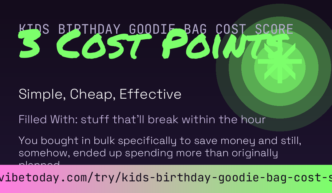 Kids Birthday Goodie Bag Cost Score card