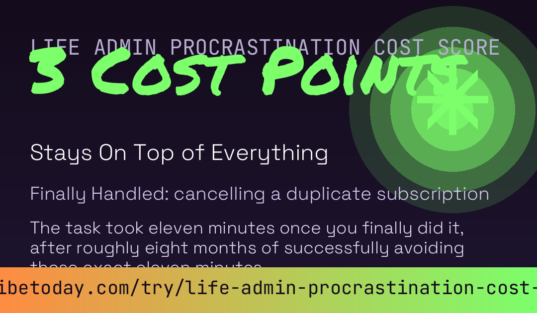 Life Admin Procrastination Cost Score card