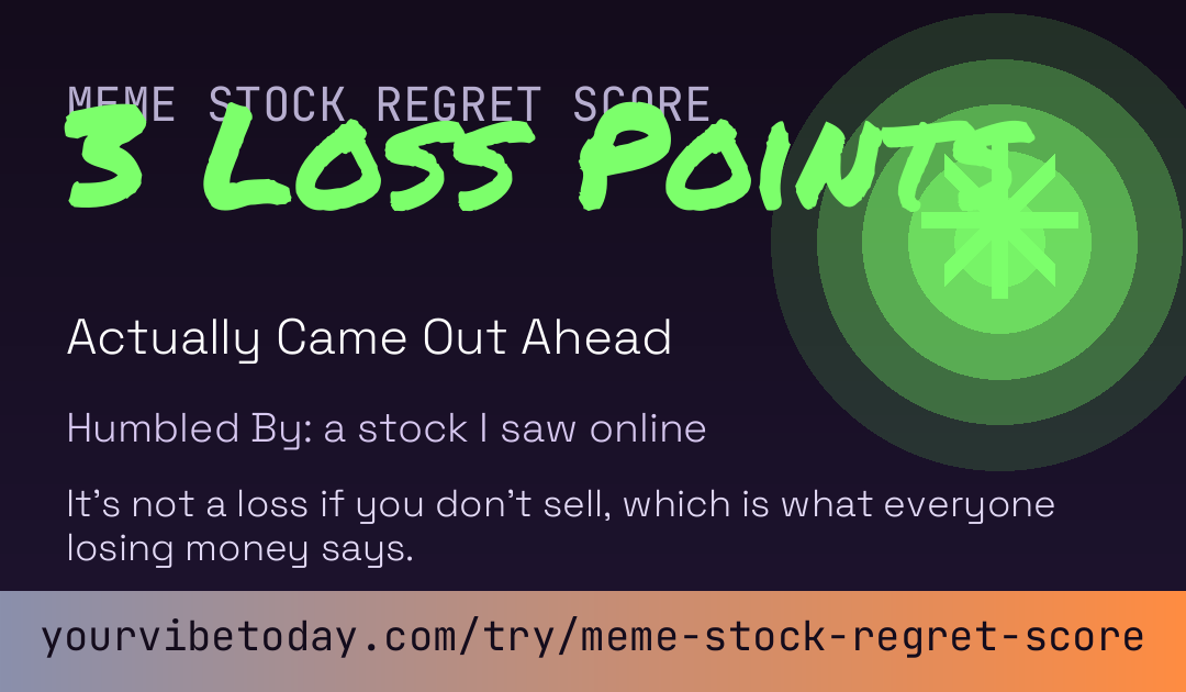 Meme Stock Regret Score card