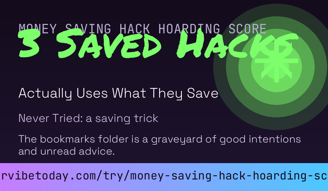 Money Saving Hack Hoarding Score card preview
