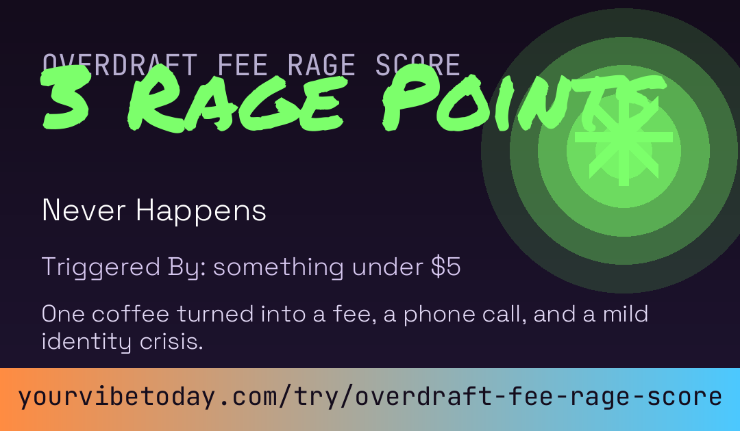 Overdraft Fee Rage Score card