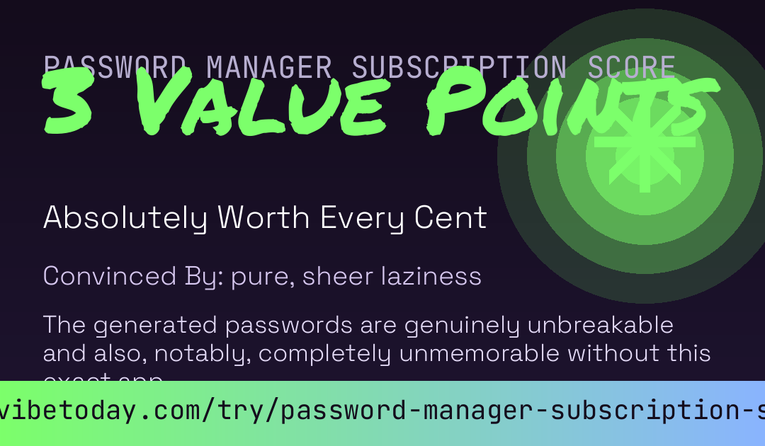 Password Manager Subscription Score card