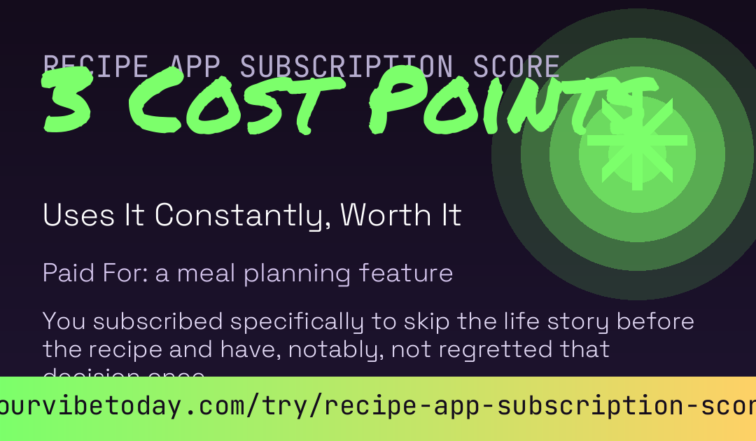 Recipe App Subscription Score card preview