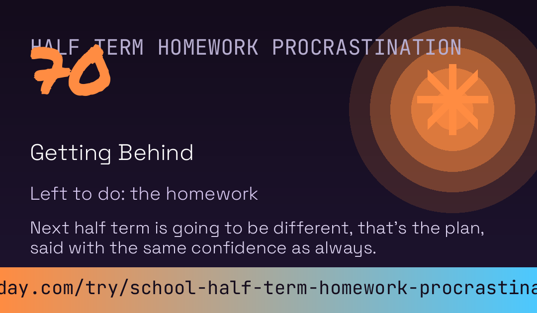 Half Term Homework Procrastination Score card
