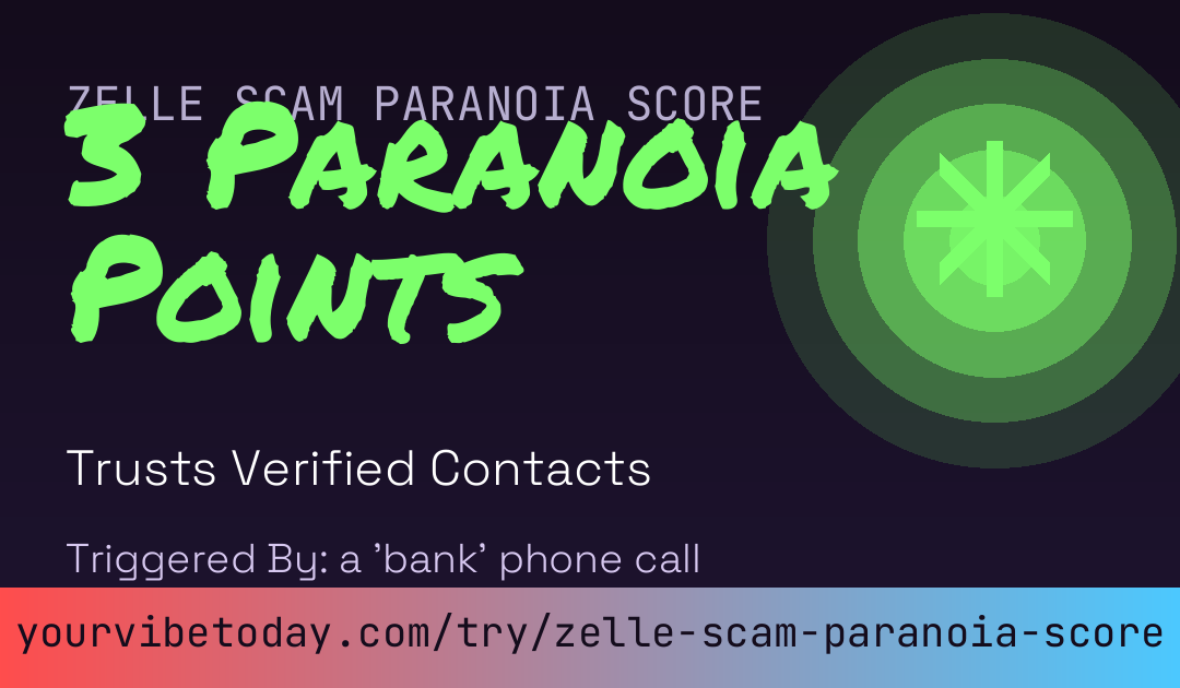Zelle Scam Paranoia Score card